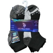 Wholesale - 20pk MEN BLK NC QTR SOCKS U.S. POLO ASSN. ASST COLORS SIZE 6-12 C/P 48, UPC: 662239099172